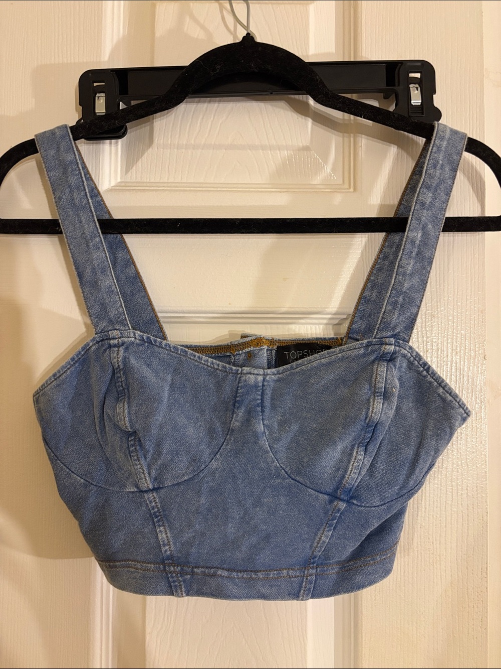 Topshop Light Blue Denim Cropped Overall Top US Size 6